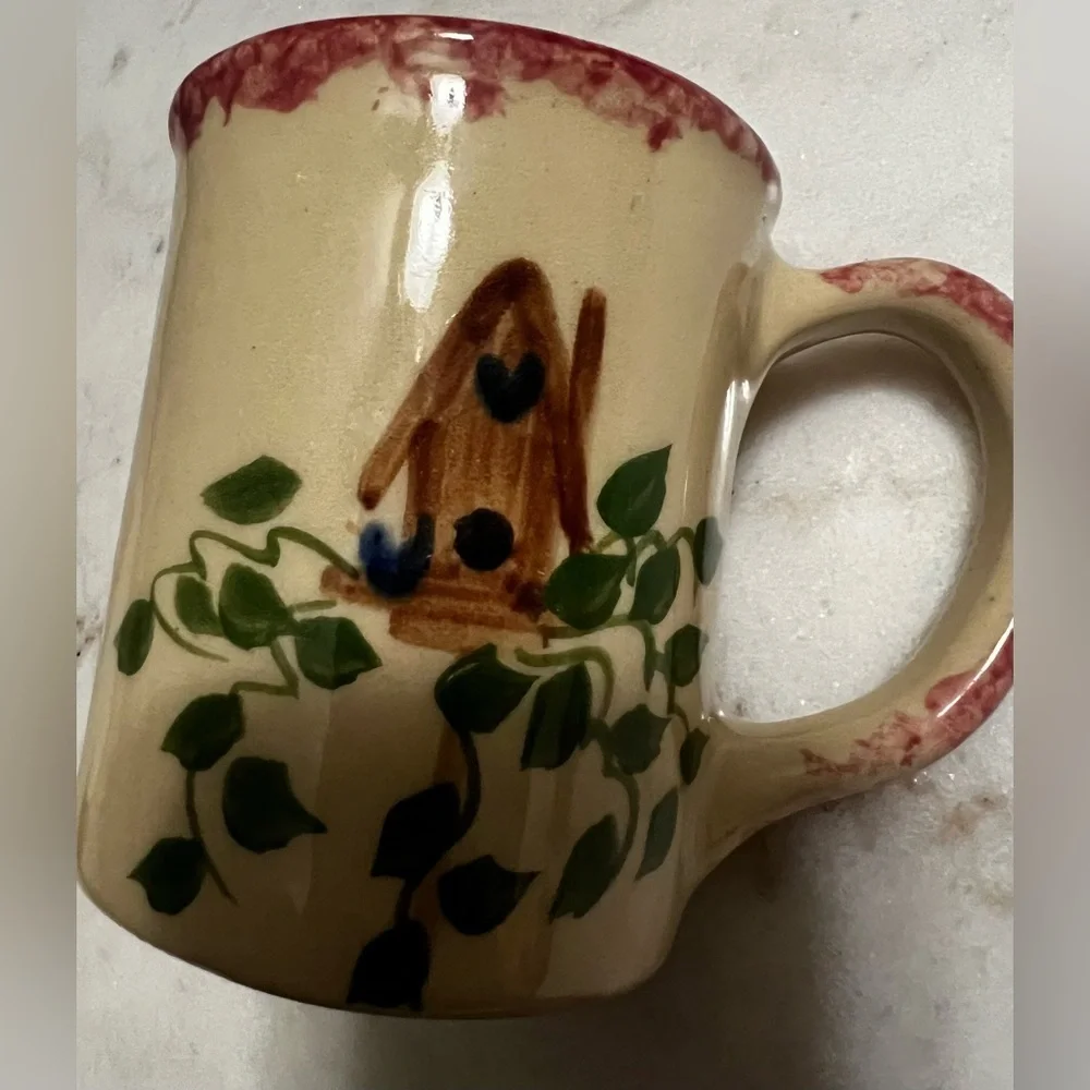 Vintage Alpine Pottery Roseville 1996 Ohio Hand Painted Birdhouse Mug